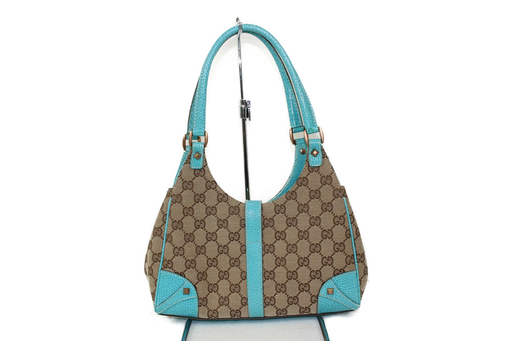 Gucci beige Jackie canvas blue bag handbag